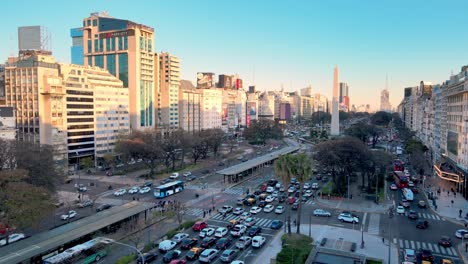 Chaotic-traffic-flow-on-9-de-Julio-Avenue-at-golden-hour