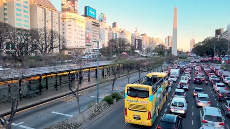 Aerial-view-of-car-brake-lights-in-heavily-congested-streets-of-Buenos-Aires