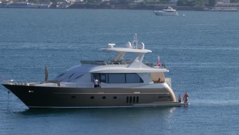 A-yacht-anchored-near-the-Ortigia-island,-Siracusa,-Sicily