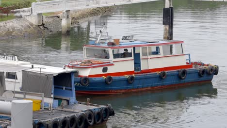 Bumboat-Arriving-At-The-Changi-Point-Ferry-Terminal-Near-The-Changi-Point-Bridge-In-Singapore