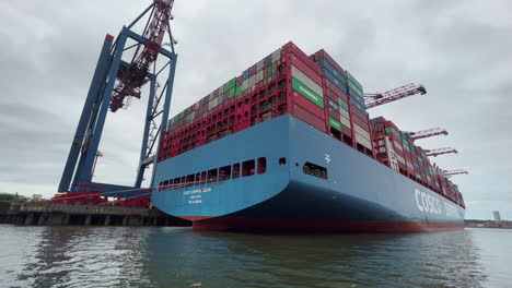 Low-angle-view-of-a-cargo-ship-in-a-harbour