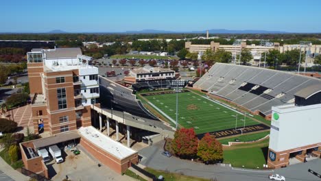 Aerial-of-Truist-Field,-Wake-Forrest-football-in-Fall,-Winston-Salem,-NC