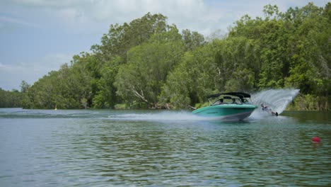 Slow-motion-shot-of-a-water-skier