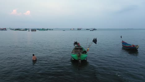 Aerial-fly-over-Vietnamese-fishing-boat