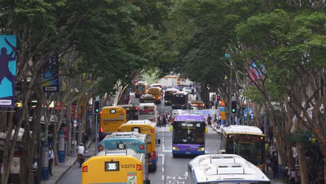 Government-spent-billions-on-public-transport-in-Brisbane-to-solve-raising-concern-of-population-growth-from-interstate-and-oversea,-bottleneck-bus-traffic-on-Adelaide-Street-during-weekday-peak-hour