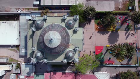 Aerial-Topdown-Of-Museo-Artequin,-Historic-Interactive-Museum-For-Children-In-Santiago,-Chile