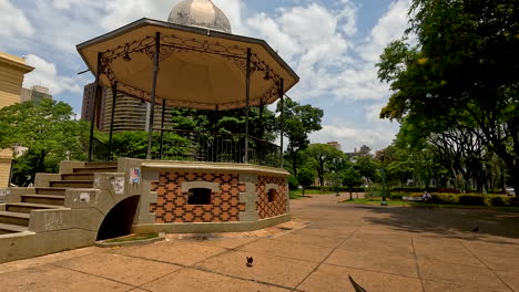 POV-Hyper-Lapse-Walking-Through-Liberty-Square-Alongside-Fountains-And-Walking-Around-Pavilion-In-Belo-Horizonte,-Brazil