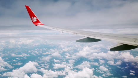 View-the-atmosphere-window-wing-of-a-Thai-Lion-Air-airplane-flight-in-sky-for-travel-transportation-on-holiday-at-Thailand