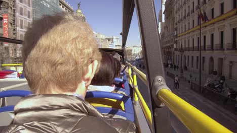 Tourist-Sightseeing-bus-in-Madrid,-Spain