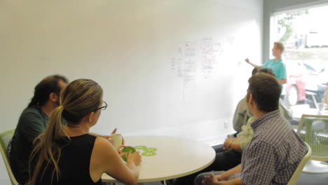 Office-workers-listening-to-white-board-presentation