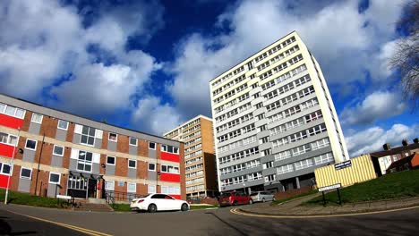 High-rise-tower-blocks,-flats-built-in-the-city-of-Stoke-on-Trent-to-accommodate-the-increasing-population,-housing-crisis-and-over-crowding,-immigration