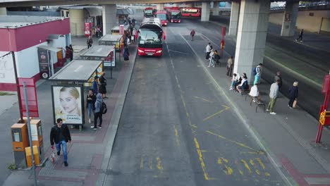 Main-bus-station-below-the-SNP-"UFO"-bridge-in-Bratislava,-Slovakia