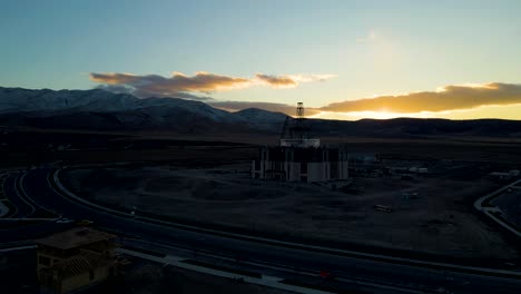 Aerial-view-of-the-LDS-Temple-construction-at-sunset-in-Saratoga-Springs