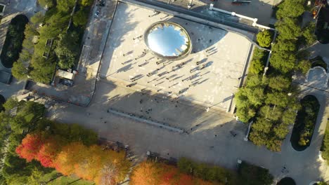 Vista-Aérea-De-Arriba-Hacia-Abajo-Del-Parque-Del-Milenio-En-Chicago,-Illinois