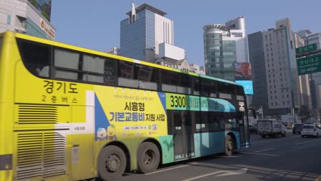 Business-District-near-Gangnam-Station-with-views-of-Glass-Tower,-Iz-Tower-and-Medi-Tower-at-Gangnam-Station-in-Seoul,-Korea