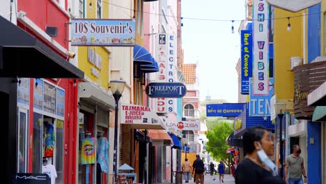 Colorful-shopping-mall-in-the-funky-district-of-Punda-in-Willmestad-on-the-Caribbean-island-of-Curacao