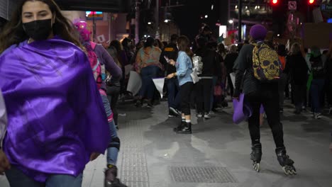 Monterrey,-Mexico---March-8th-2022:-Women-protesting-during-international-women´s-day-in-front-of-Government-palace-of-Nuevo-León-on-famous-Macroplaza