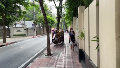 Männer-Verkaufen-Besen-Auf-Staubwedeln-Zu-Fuß-Auf-Salataeng,-Bangkok,-Kleinunternehmen