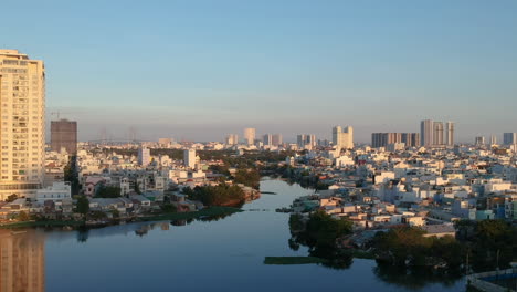 Evening-drone-shot-over-in-Ho-Chi-Minh-City-Vietnam