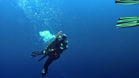 Diver-showing-signs-to-his-partner-while-diving