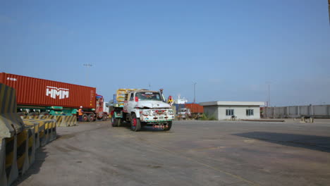 Long-vehicle-trallers-coming-and-exit-from-the-port-gate