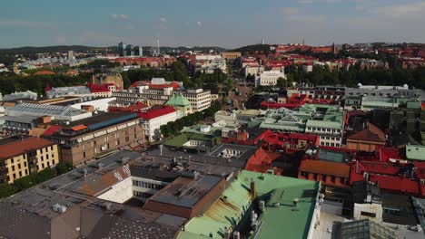 Aerial-beautiful-view-over-the-majestic-city-Gothenburg-showing-the-part-of-town-called-Inom-Vallgraven-and-the-famous-Aveny