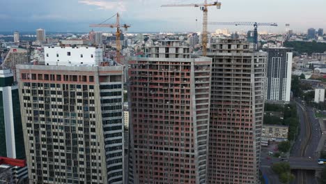 Aerial-View-of-Skyscrapers-Under-Construction-in-Kyiv,-Ukraine