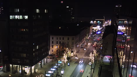 Ljubljana-night-hyper-lapse-in-Christmas,-main-street-with-traffic