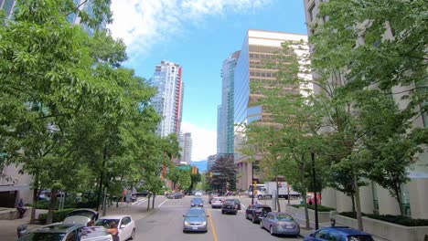 Rear-Window-POV-while-touring-downtown-Vancouver,-British-Columbia