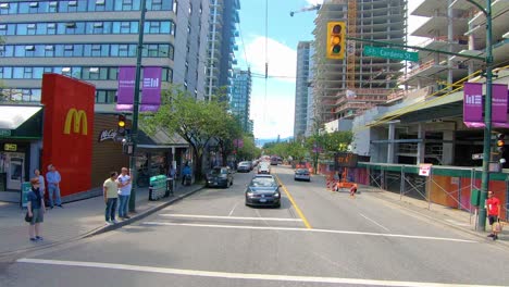 Rear-Window-POV-while-touring-downtown-Vancouver,-British-Columbia