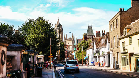 Cambridge-England,-Circa:-Alte-Straße-Im-Zeitraffer-In-Cambridge,-England,-Uk