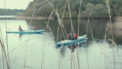 Kayakers-relaxing-in-bay-admiring-view-of-wilderness