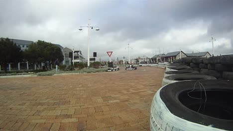 Cloudy-sky-pavestone-Go-cart-race-course-in-Knysna,-South-Africa