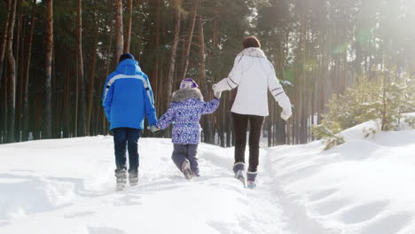 Mother-Walks-With-Her-Two-Children-In-Snow-03