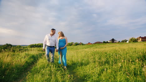 Man-and-Pregnant-Woman-Walking-in-Meadow