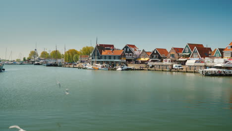 Gulls-Flying-in-Dutch-Fishing-Village