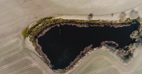 Aerial-View-Pond-Between-Agricultural-Fields