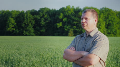 Middle-Aged-Self-Confident-Farmer-Examines-His-Field-The-Owner-Of-A-Small-Business-Concept-4K-Video