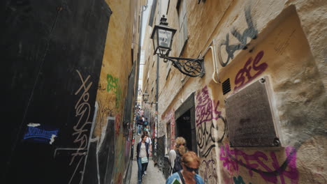 Morten-Trotzig's-Lane-Is-The-Narrowest-Street-In-Stockholm-Its-Width-Is-Only-90-Centimeters-Tourists