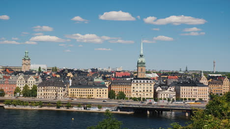 Panorama-Der-Stadt-Stockholm-Ein-Klarer-Sonniger-Tag-In-Der-Hauptstadt-Von-Schweden-4k-Video