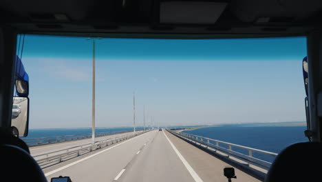 Drive-Along-The-Oresund-Bridge-Between-Denmark-And-Sweden