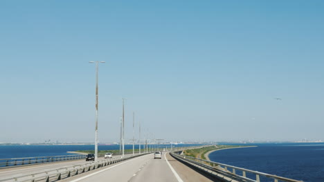 Drive-Along-The-Oresund-Bridge-Between-Denmark-And-Sweden
