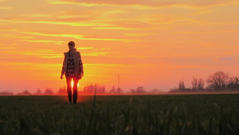 A-Confident-Farmer-Walks-Across-The-Field-Towards-The-Rising-Sun-Against-The-Backdrop-Of-Picturesque