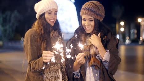 Two-young-women-celebrating-Christmas