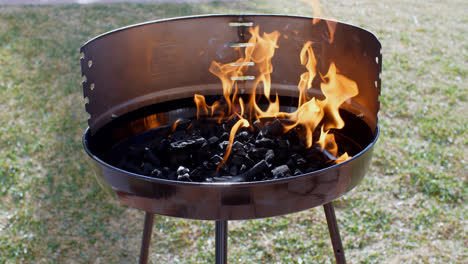 Blazing-fire-in-a-portable-barbecue