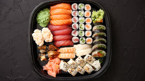 Various-kinds-of-sushi-on-plate-or-platter-set