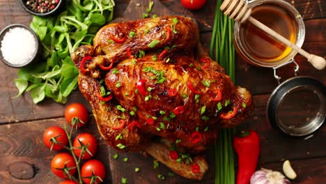 Roasted-whole-chicken-or-turkey-served-with-chilli-pepers-and-chive