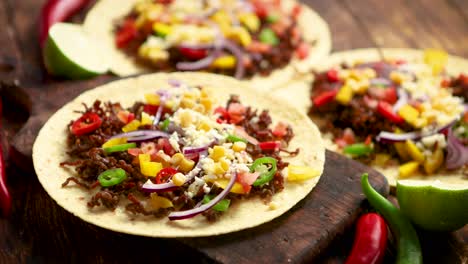 Healthy-corn-tortillas-with-grilled-beef--fresh-hot-peppers--cheese--tomatoes