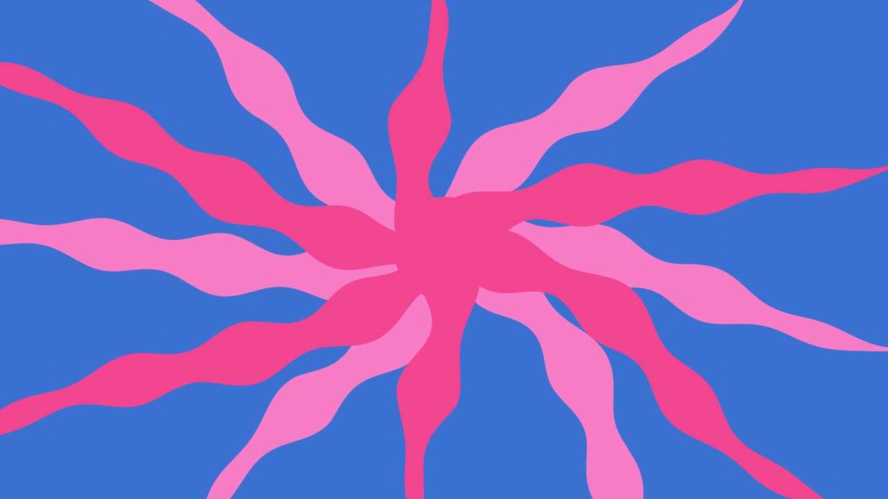 Loop Contínuo de Formas Onduladas Rosas Abstratas Girando em Fundo Azul