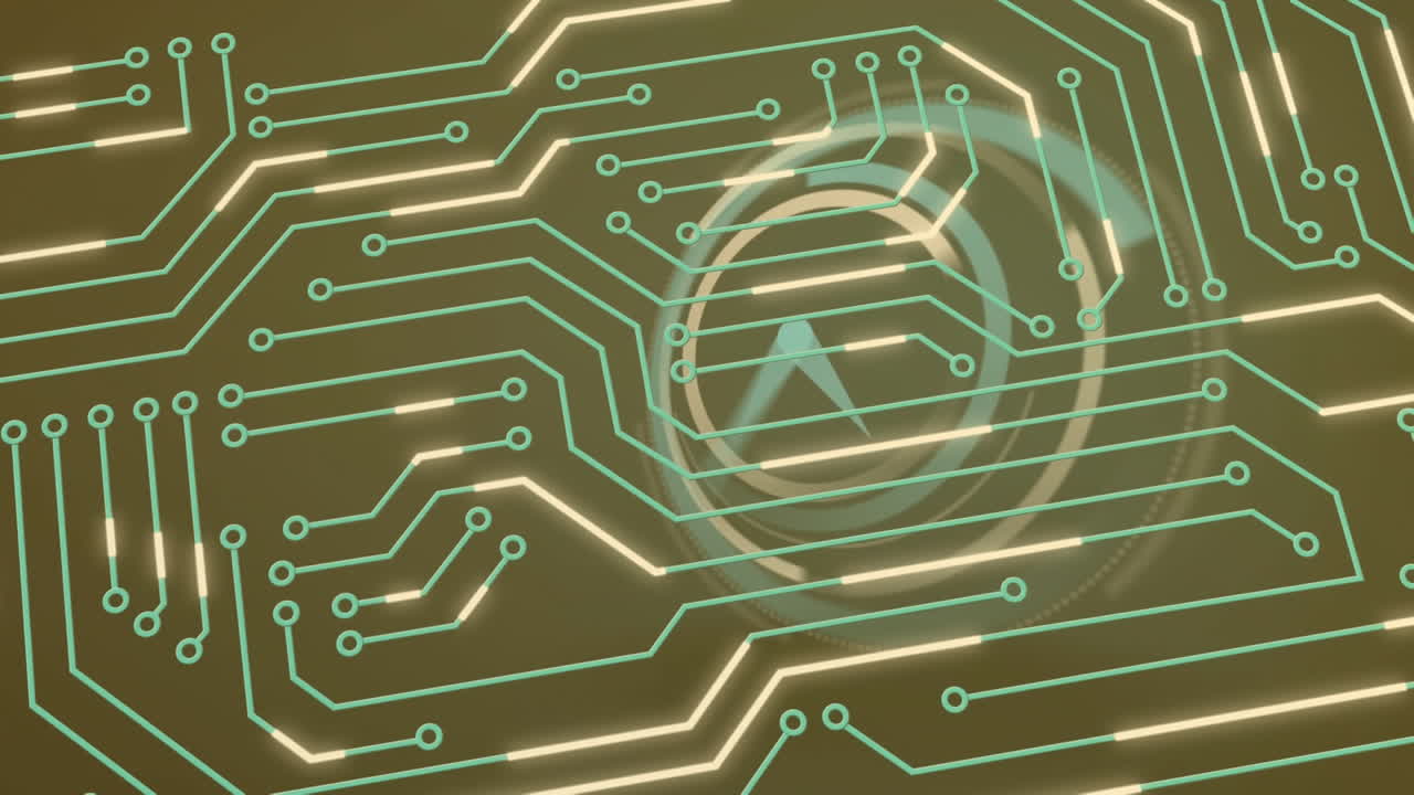animación de puntos que forman el patrón de la placa de circuitos sobre el reloj digital